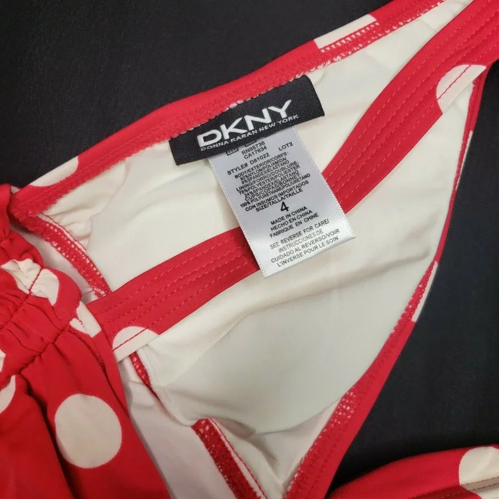 DKNY Swimwear One Piece 4 Red White Polka Dot - Picture 4 of 11